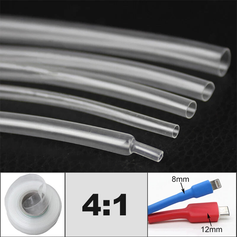 Clear Dual-Wall Heat Shrink Tubing 4:1 Ratio with Adhesive Glue | 4mm–40mm
