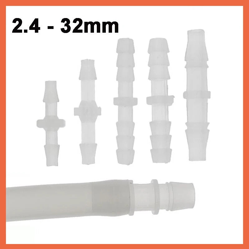 Straight Joiner Barbed Tubing Connector — Plastic Hose Coupler for Air & Water Lines 2.4–32mm
