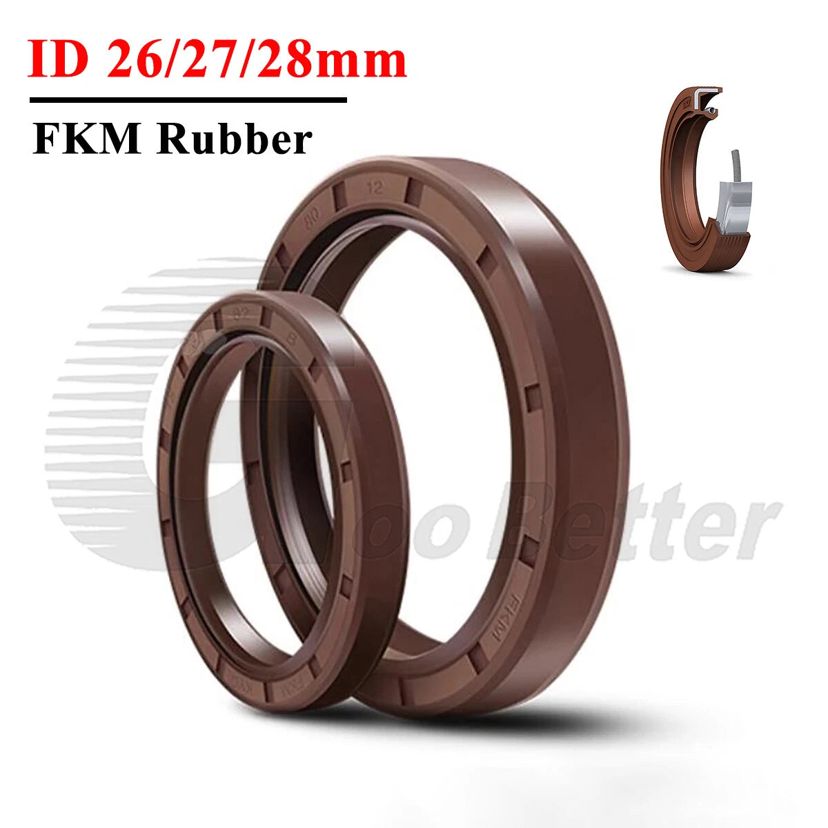 TC Oil Seal 26/27/28mm ID FKM Rubber Rotary Shaft Dual Lip Seal Ring