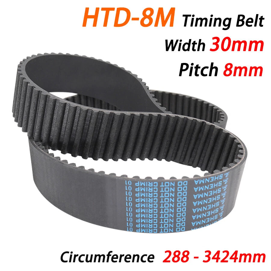 HTD-8M Rubber Timing Belt 30mm Wide – Closed Loop, 288mm to 3424mm Circumference