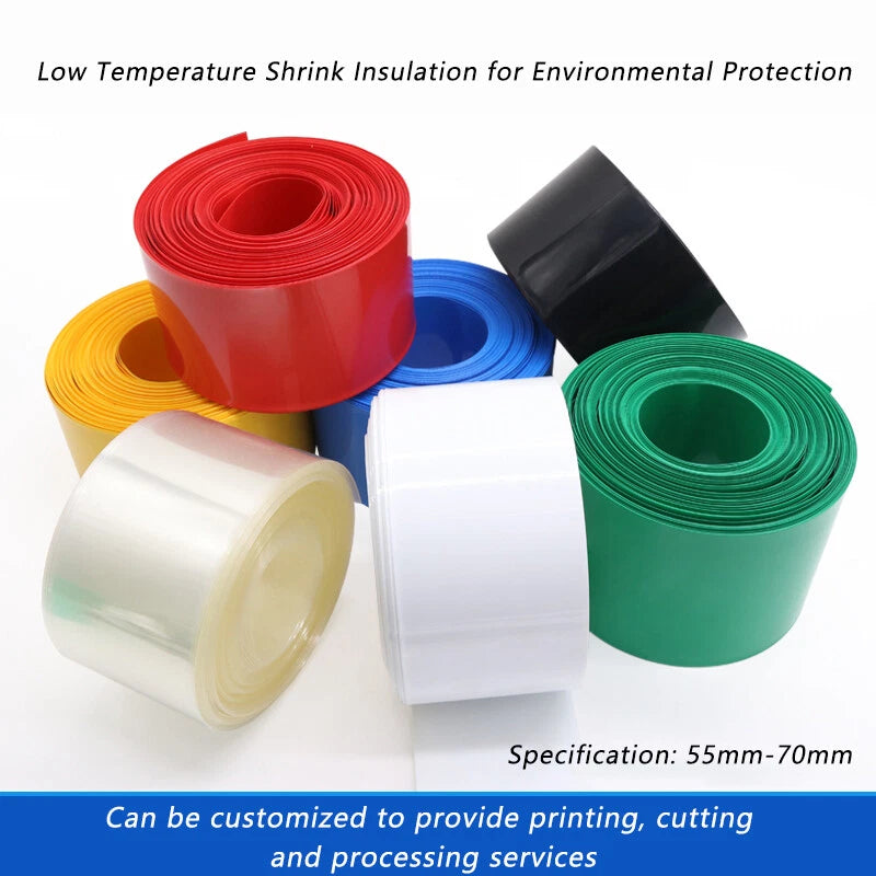 PVC Heat Shrink Tubing 2:1 Ratio — 55mm / 60mm / 66mm / 70mm, Multiple Colors & Lengths