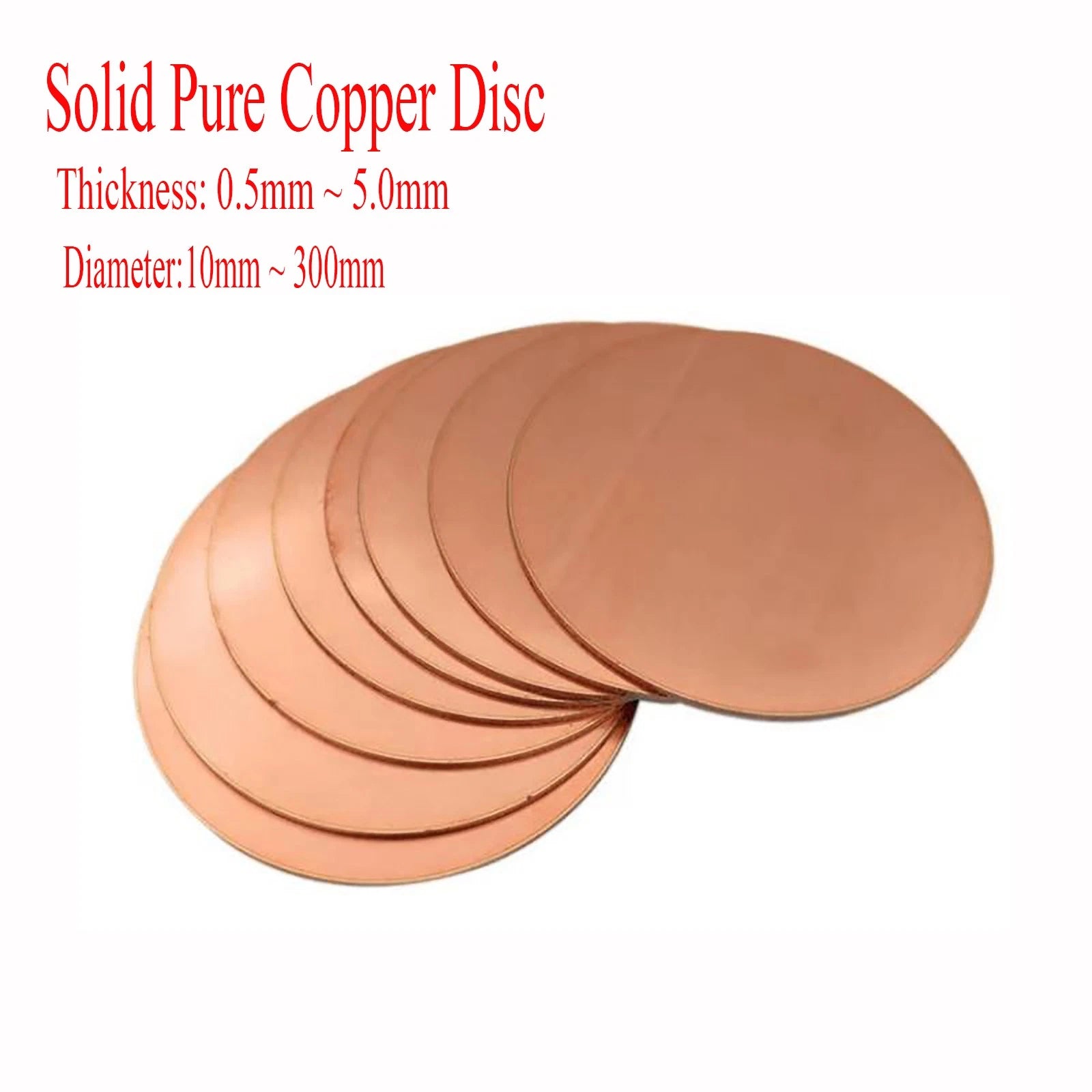 Solid Pure Copper Discs Blanks Round Plate Metal Sheet Thick 0.5~5.0mm Ø10~300mm