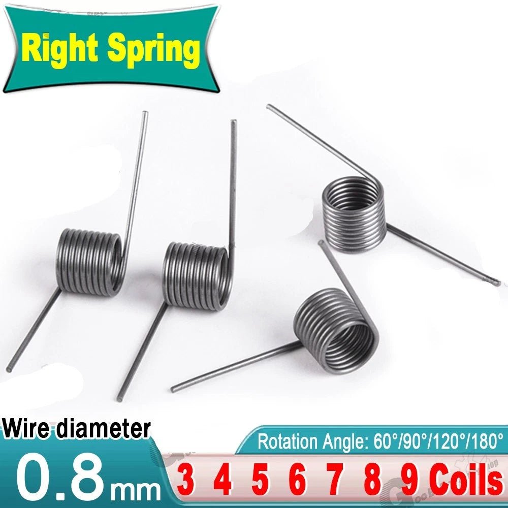 Torsion Spring (pack of 10), 0.8mm Wire diameter, 5mm - 10mm OD, Right spring