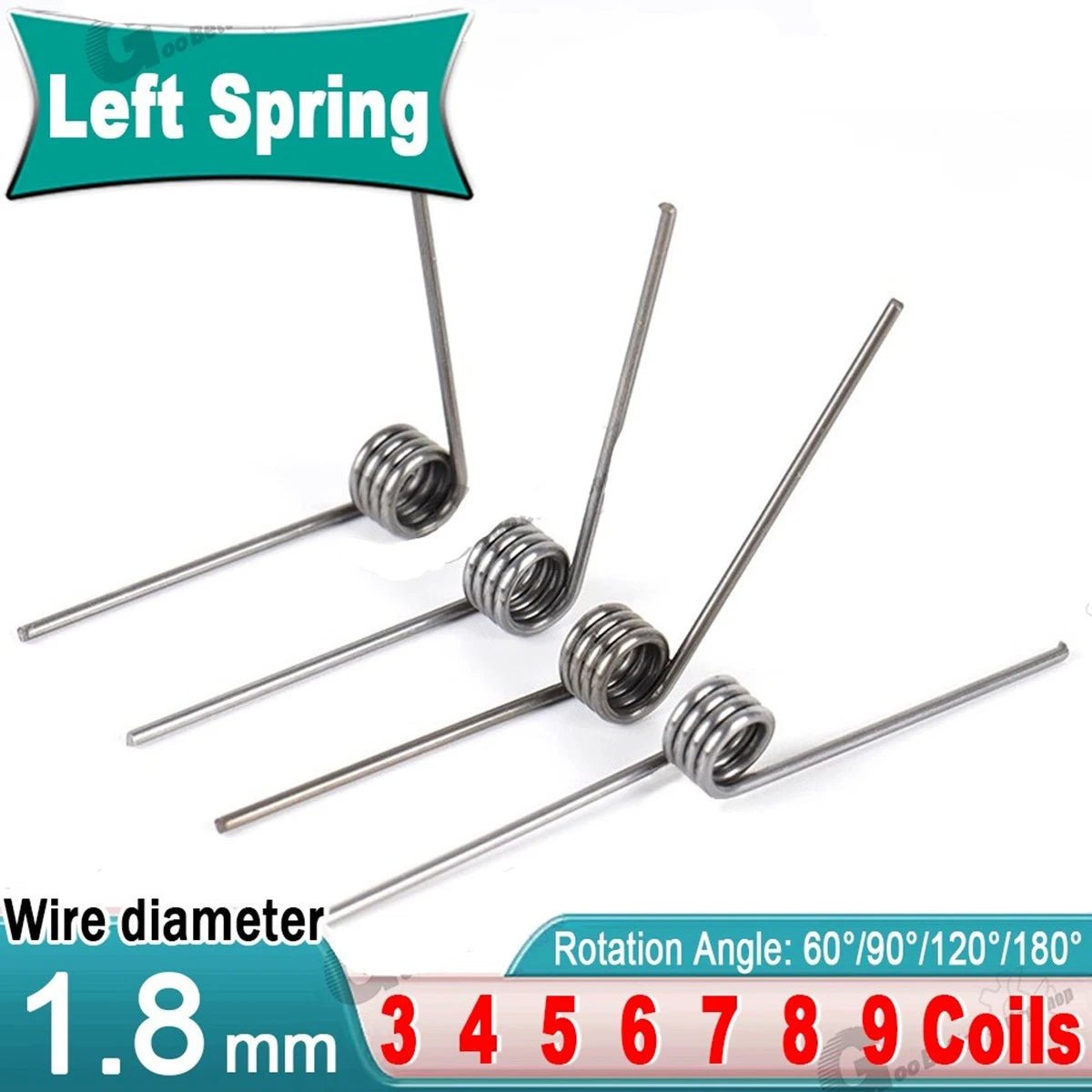 Torsion Spring 3-9 Coil (10 pcs), 1.8mm Wire dia, 10~20mm OD, Left spring Steel