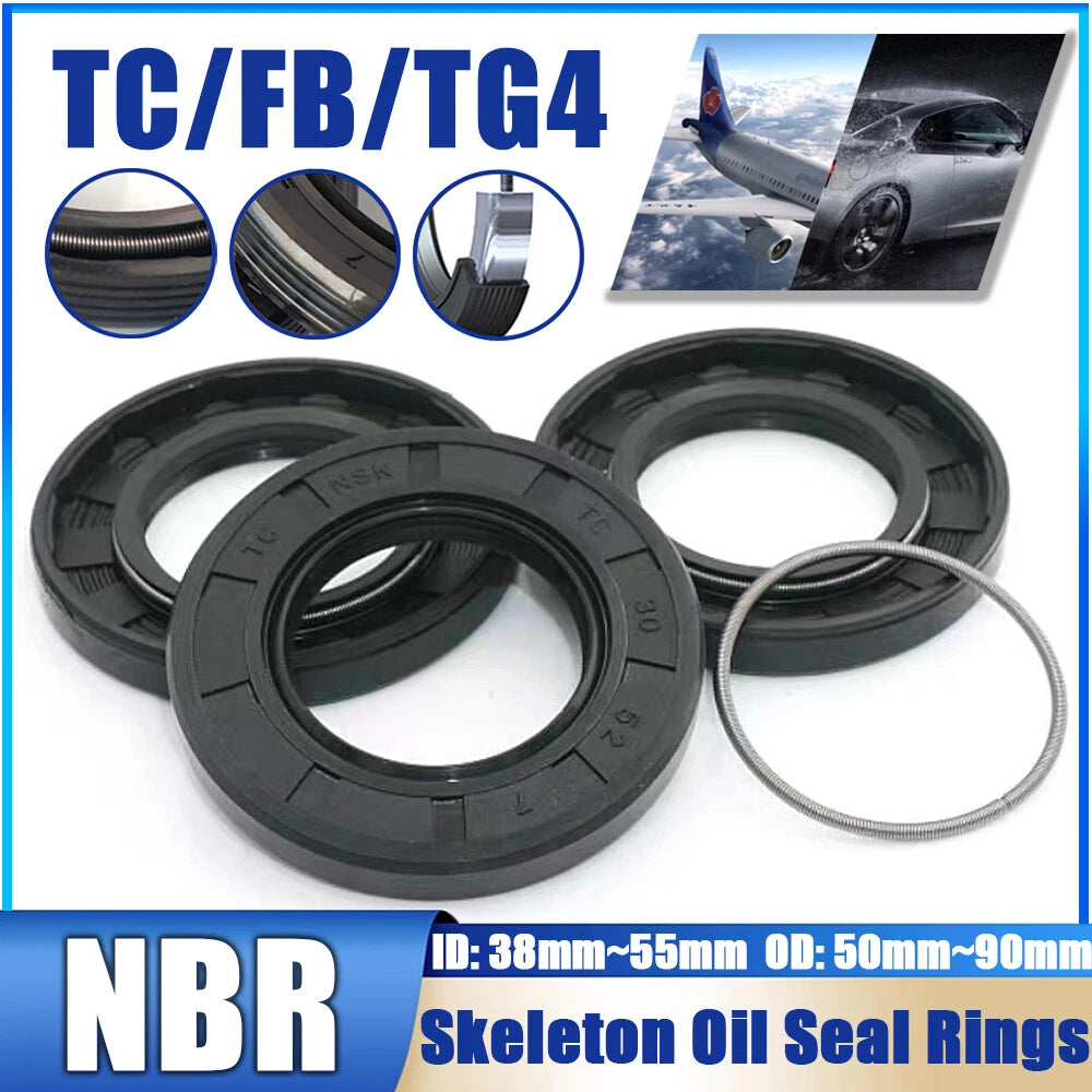 TC NBR Skeleton Oil Seal Rings Double Lip Sealing ID 38~55mm, for Rotation Shaft