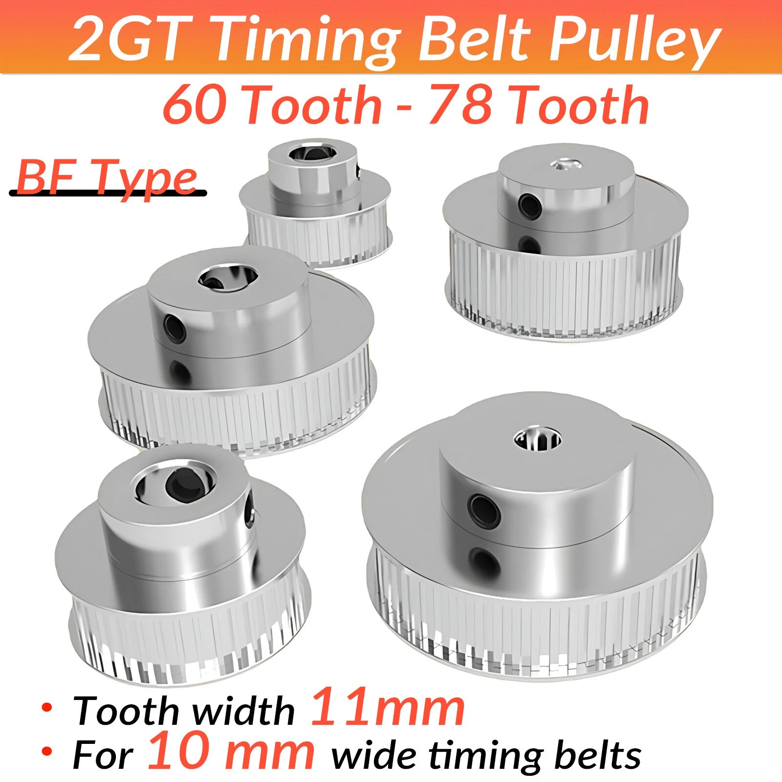 GT2 2GT 60T-78T Timing Belt Pulleys 5mm-25mm Bore with Steps for CNC 3D Printer