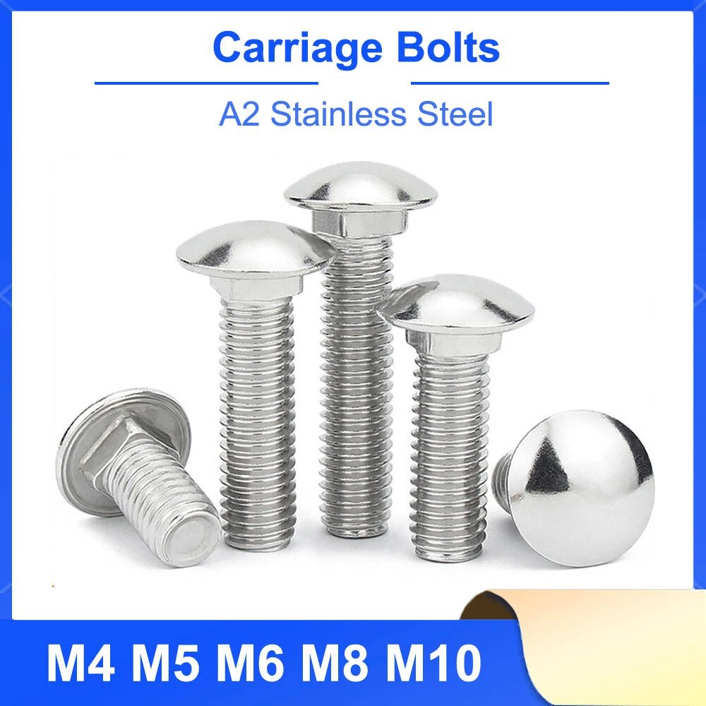 Carriage Bolts 304 Stainless Steel — M4 M5 M6 M8 M10 M12 Cup Square Dome Head - HomeDIYer