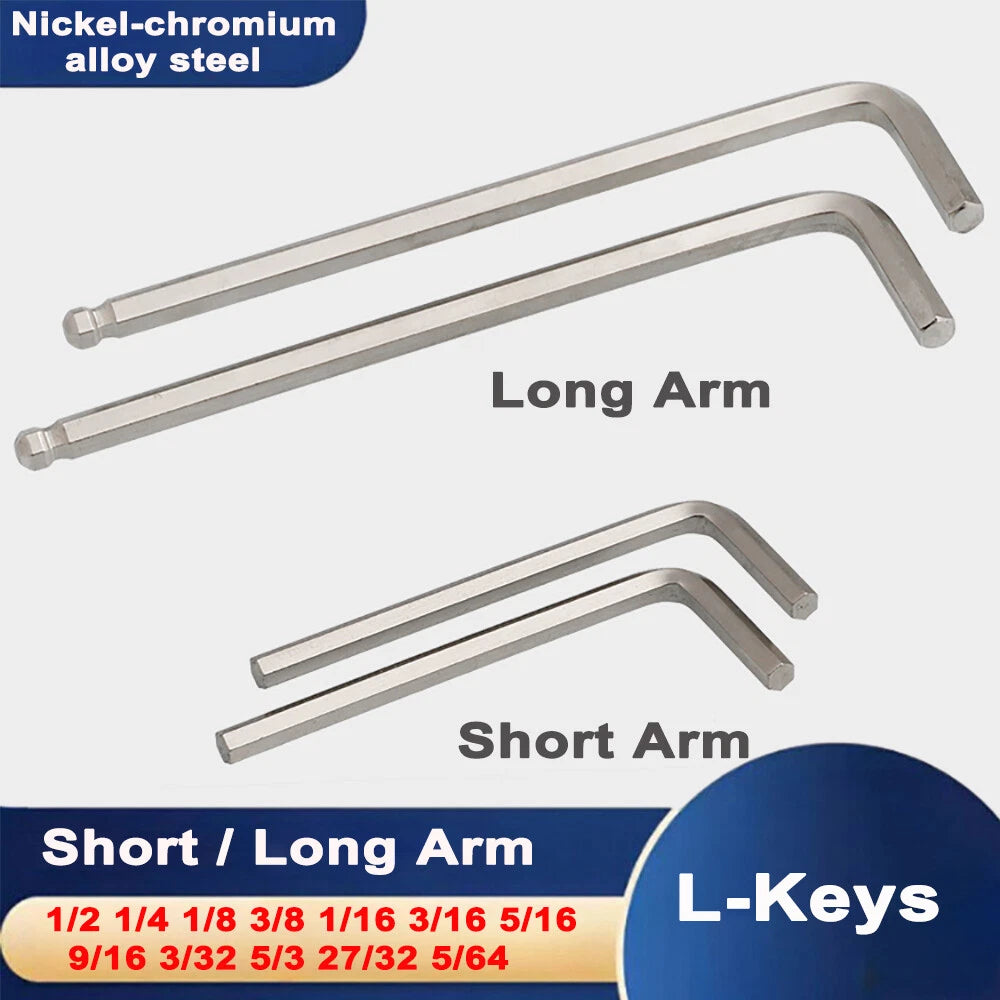 Imperial Short & Long Arm Allen Keys-Hex Wrench-Steel Hexagon Key 1/2-5/64"