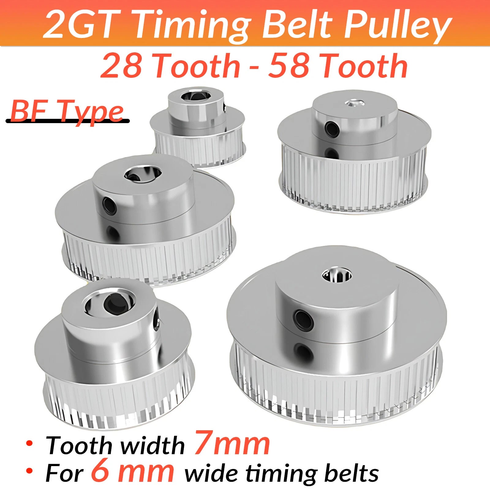 GT2 2GT 28T-58T Timing Belt Pulleys 4mm-15mm Bore with Steps for CNC 3D Printer