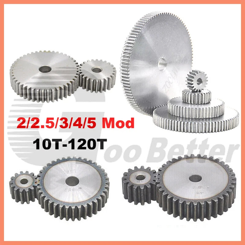 2/2.5/3/4/5 Mod Spur Gear 10T-90T 45# Steel Pinion Gear Metal Gear Thick 20-40mm
