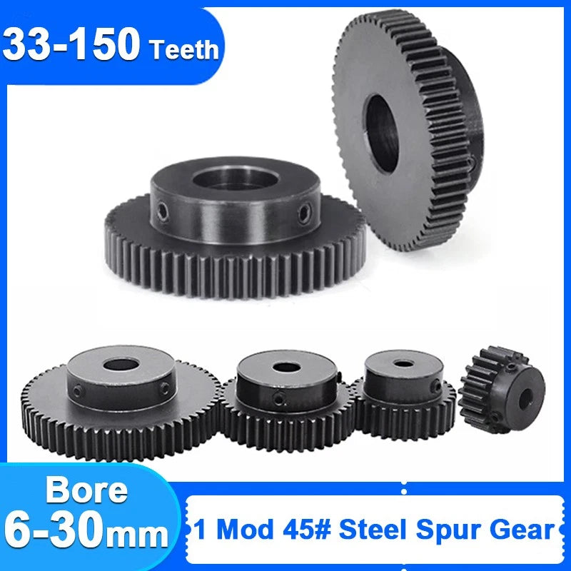 1 Module 45# Steel Spur Gear 33T-150T 1M Metal Pinion Gear For Motor CNC Robot