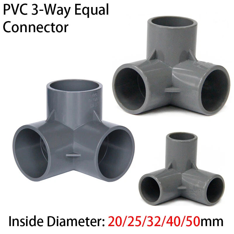 PVC 3-Way Grey Equal Connector Socket 20 25 32 40 50mm Pressure Pipe Fittings