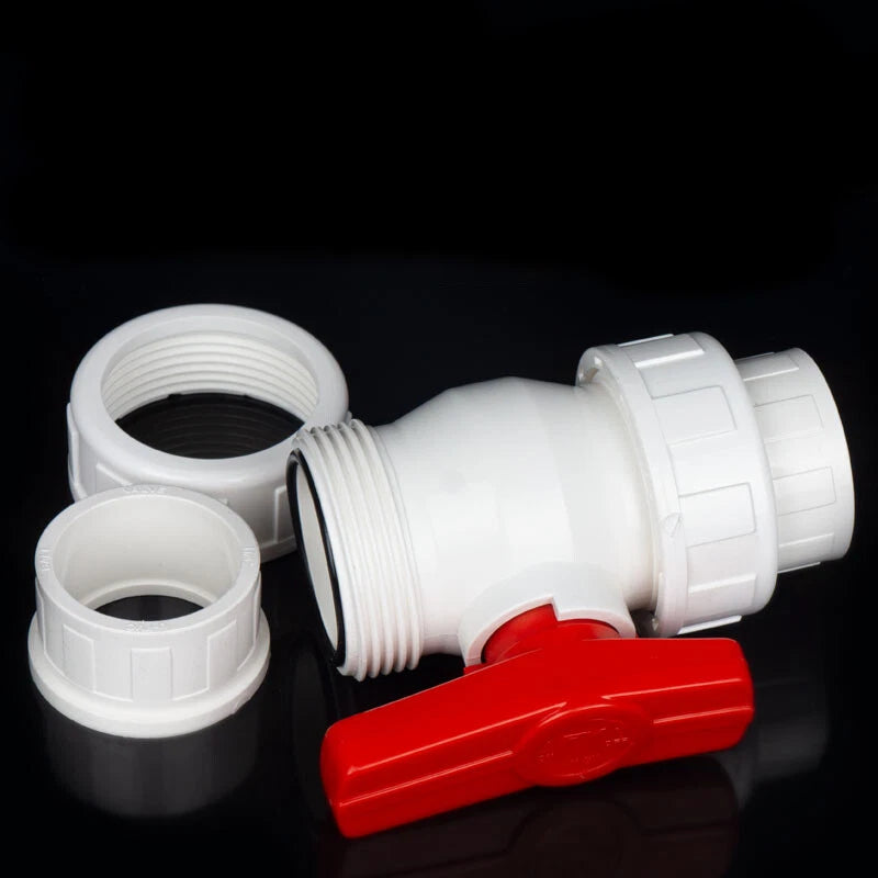 White PVC Ball Valve Double Union Solvent Weld Pipe Fittings Pond Tank 20-110mm