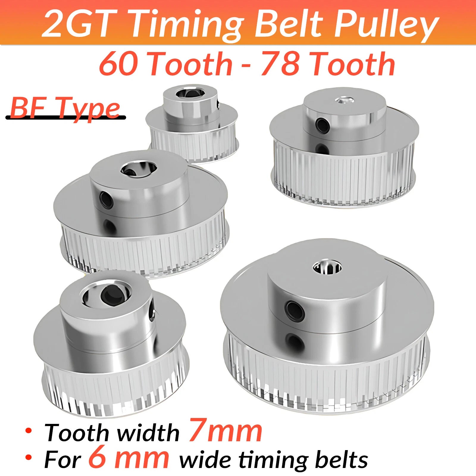GT2 2GT 60T-78T Timing Belt Pulleys 5mm-20mm Bore with Steps for CNC 3D Printer