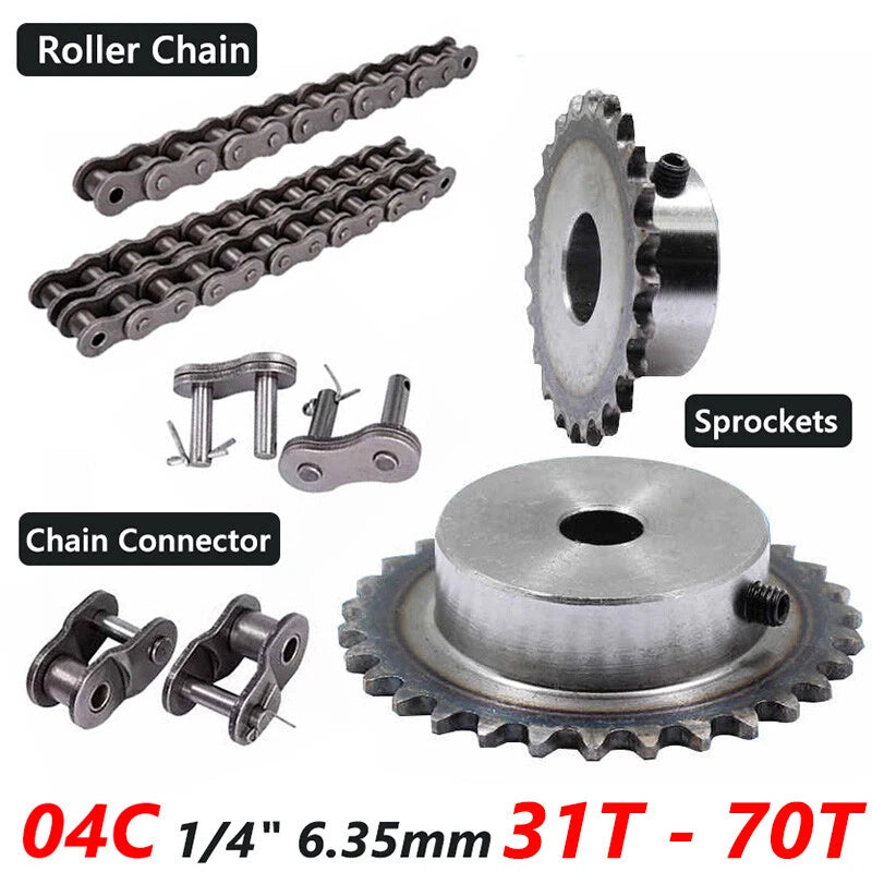 04C Roller Chain Sprockets 31T - 70T Chain Links 1/4" Pitch 6.35mm 45# Steel