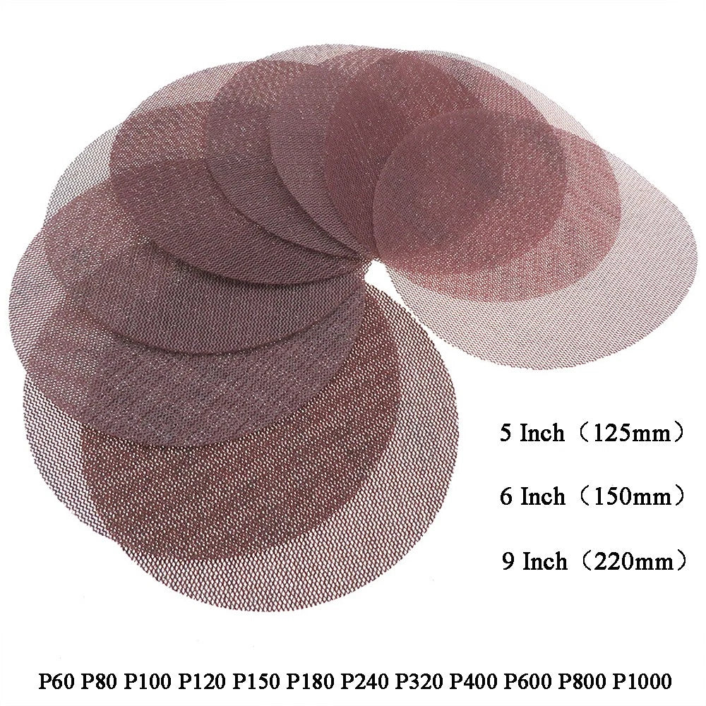 5" 6" 9" Mesh Sanding Discs — P60 to P1000 Grit Hook & Loop Sandpaper for Machine and Hand Sanding