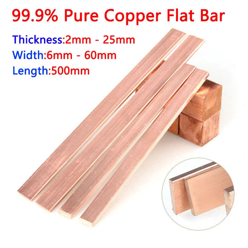 T2 Copper Flat Bar Pure Cu Electrical Copper Bus Bar Strip Metal Sheet 500mm