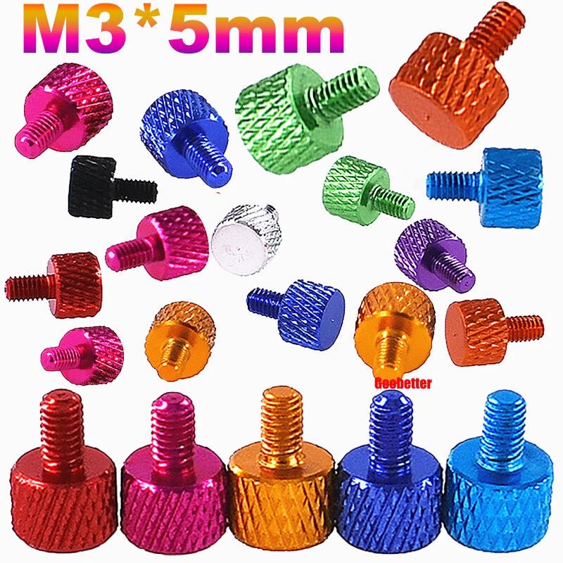 M3×5mm Flat Head Color Knurled Thumb Screws – Aluminum Hand Tighten Grip Knob Bolt (10 Colors) - HomeDIYer