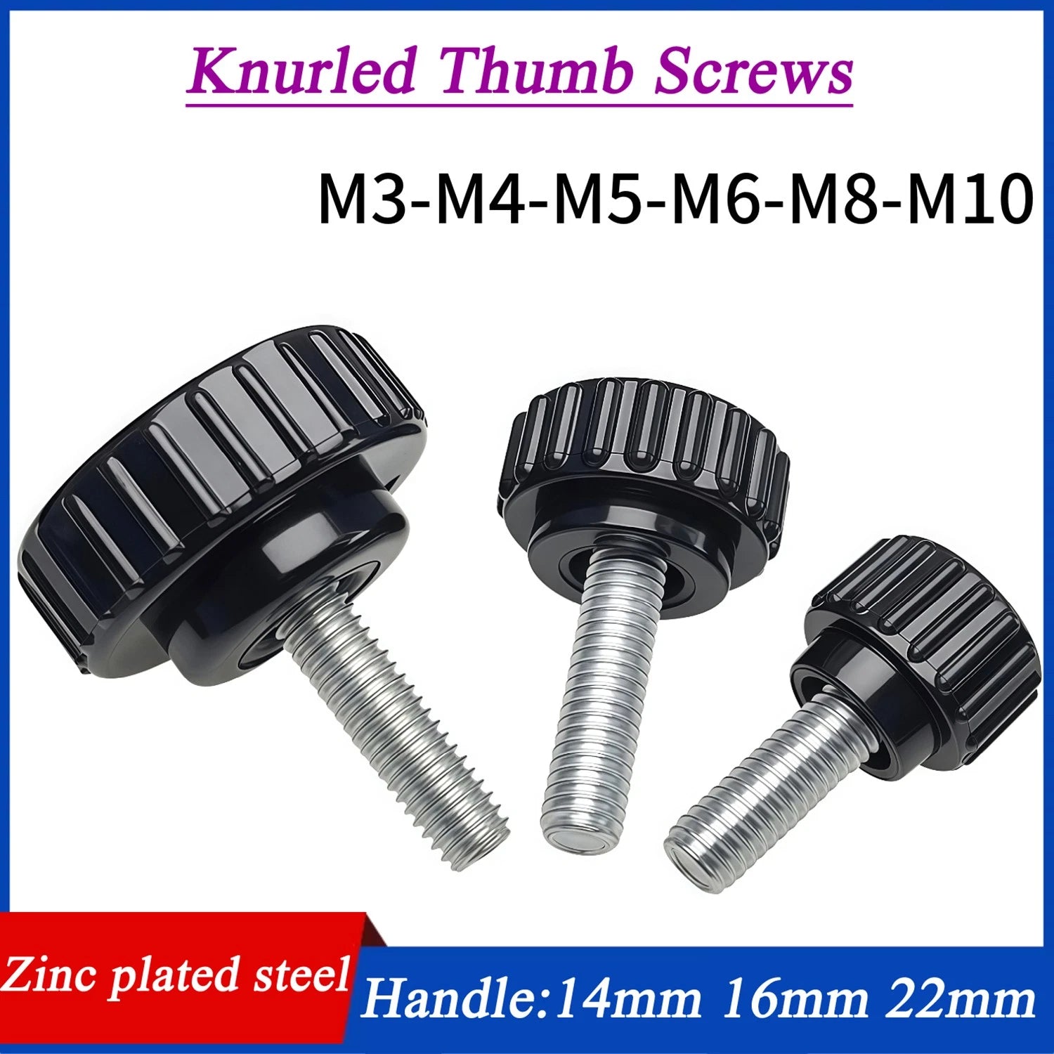 Knurled Thumb Screws with Round Plastic Handle — M3 M4 M5 M6 M8 M10 Clamping Knob Bolts