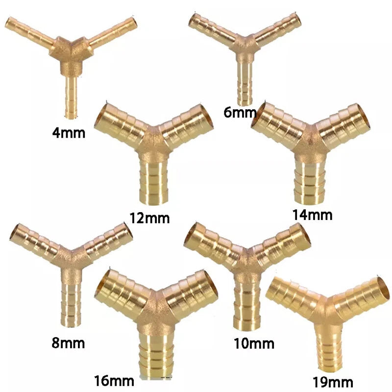 Brass Y-Piece 3-Way Reducer Joiner — Air Gas Fuel Water Pipe Fitting OD 4mm–19mm