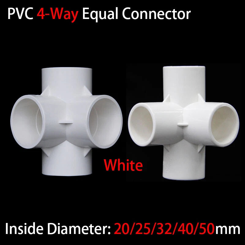 PVC 4-Way White Equal Connector Socket Pressure Pipe Fittings 20 25 32 40 50mm