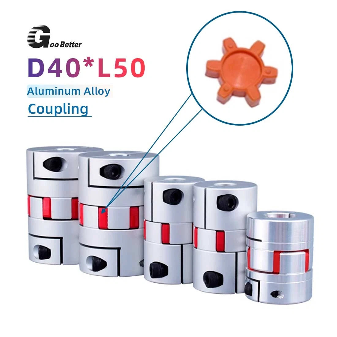 D40 L50mm Flexible Spider Shaft Coupling CNC Stepper Motor Coupler Hole 6mm~22mm