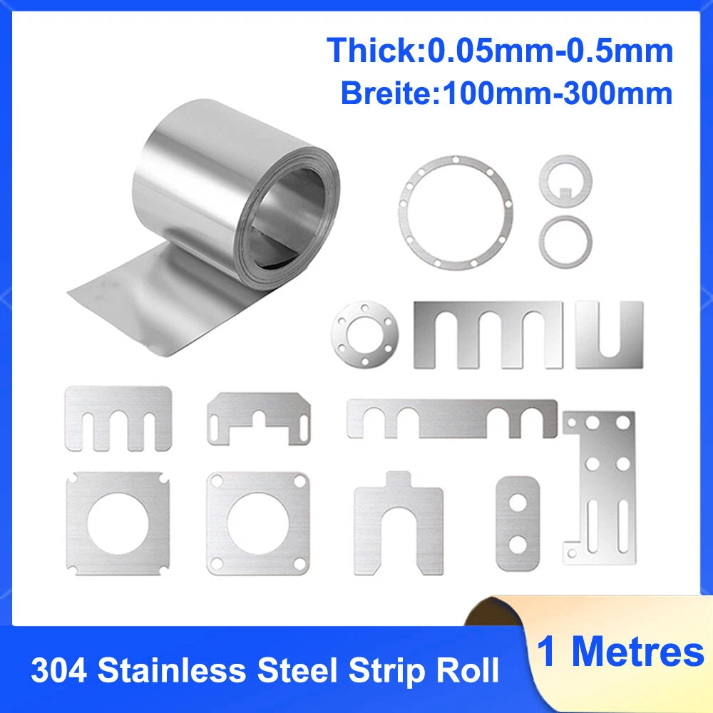 304 Stainless Steel Thin Plate Band Foil Sheet Strip Roll 0.05mm-0.5mm Thickness