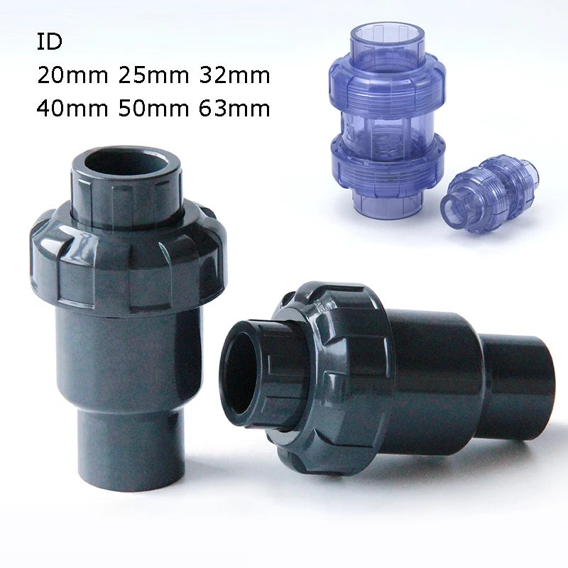 PVC One Way Non Return Flap Check Valve Pipe Fittings ID 20 25 32 40 50 63 mm