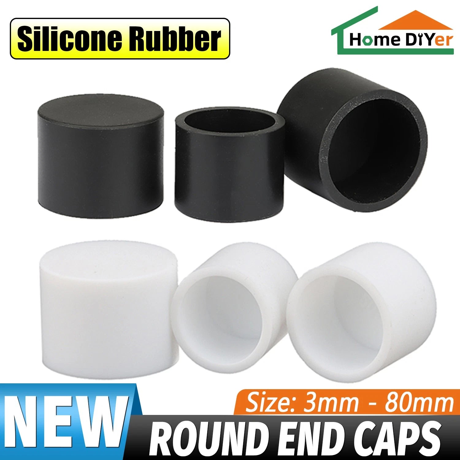 Silicone Rubber End Caps – 3mm to 80mm for Chair Legs, Screws, Tubes (Black / White)