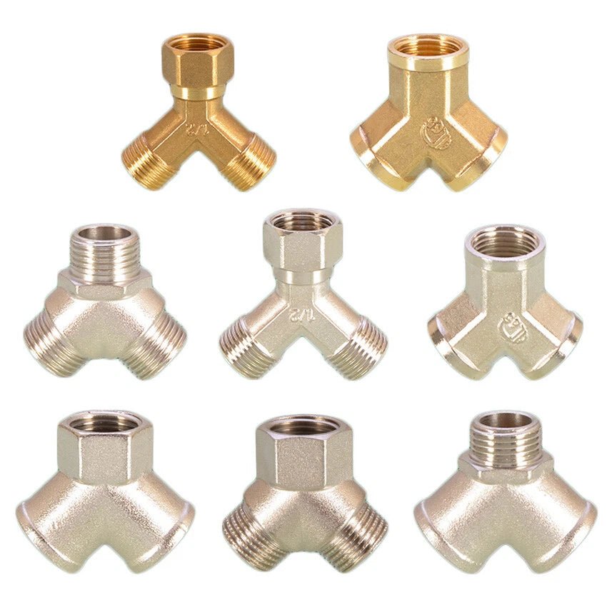 Brass BSP 1/2" Y-Type 3-Way Pipe Fitting — Female & Male Thread Connector Adapter