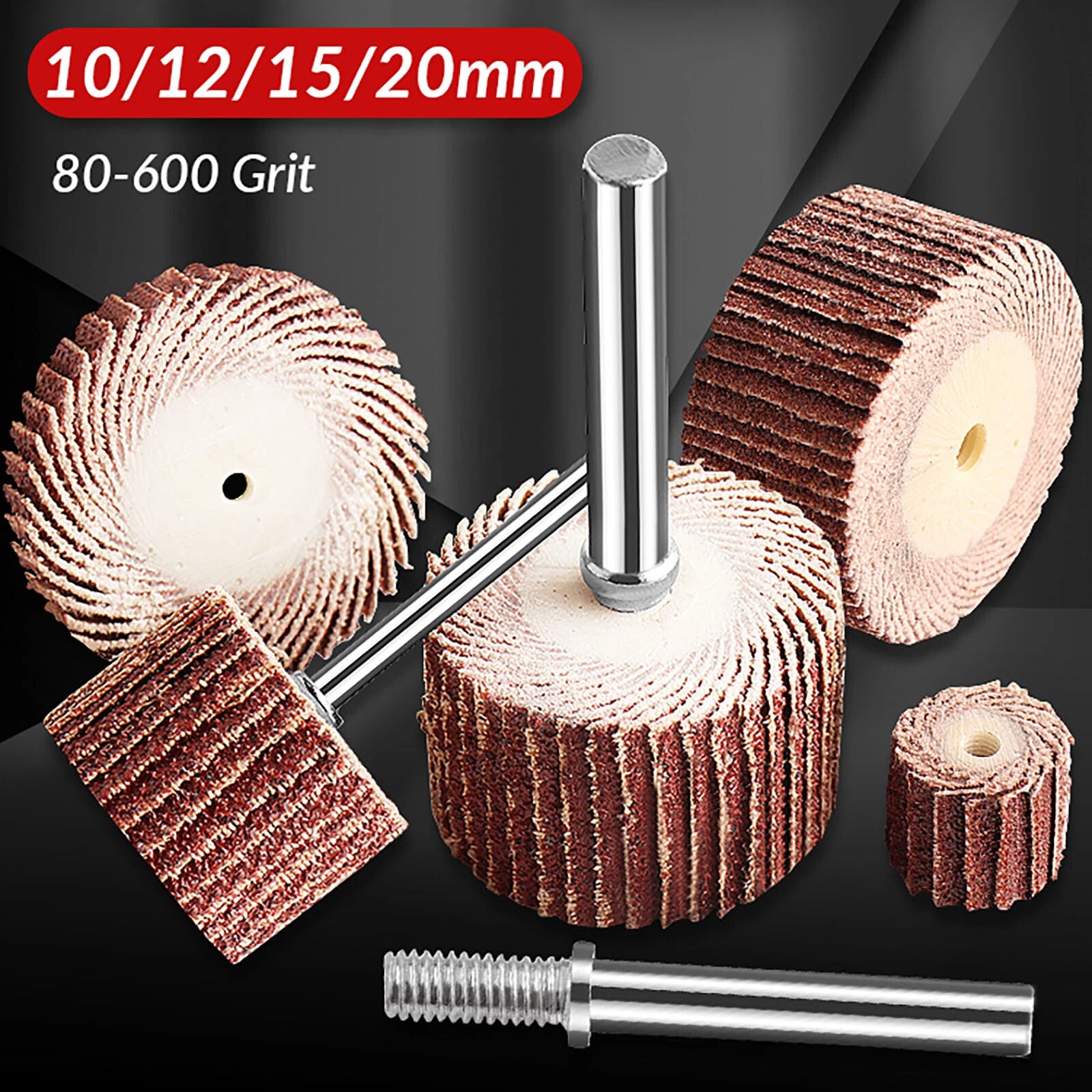 Abrasive Flap Wheel for Rotary Tools | 10–20mm | 80–600 Grit | Dremel Die Grinder Sanding