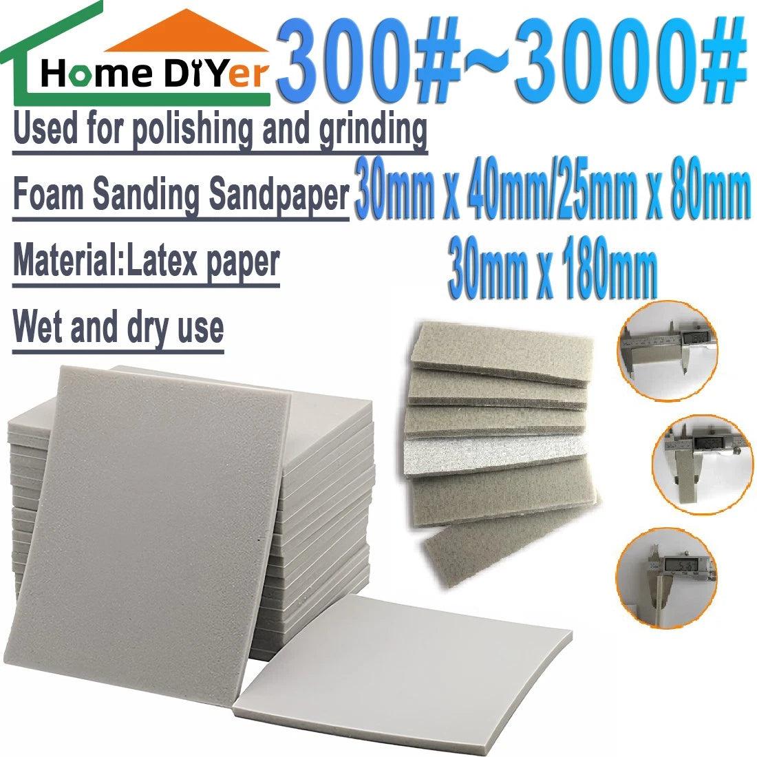 No Hook & Loop Foam sponge Sandpaper Polis Sanding Sheets 300~3000 Grit Wet&Dry