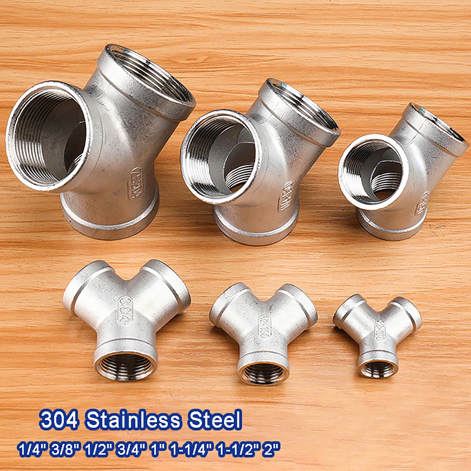 304 Stainless Steel Y-Piece Tee Pipe Fitting | BSP Thread | 1/4" to 2"