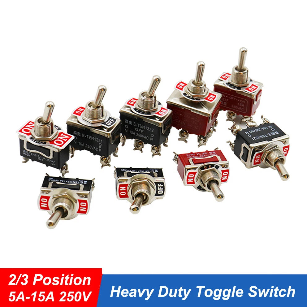 Heavy Duty Toggle Switch | ON-OFF ON-ON 2/3 Position SPST DPST DPDT | 5A–15A 250VAC | Car Dash Boat Panel