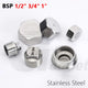 Stainless Steel 304 BSP Pipe Plug & End Cap — Male Plug / Female Cap, 1/2" to 1"