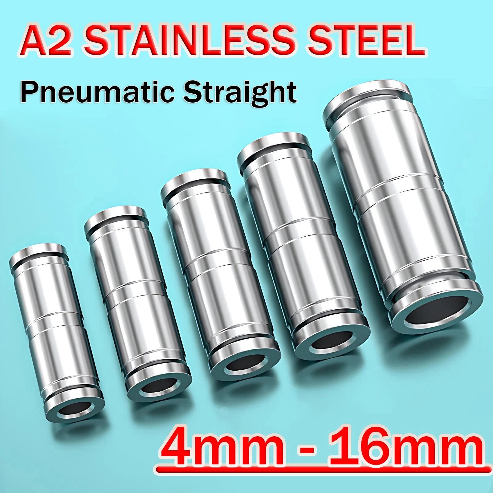 Stainless Steel Pneumatic Straight Push-to-Connect Hose Fitting | Inline Air Tube Connector
