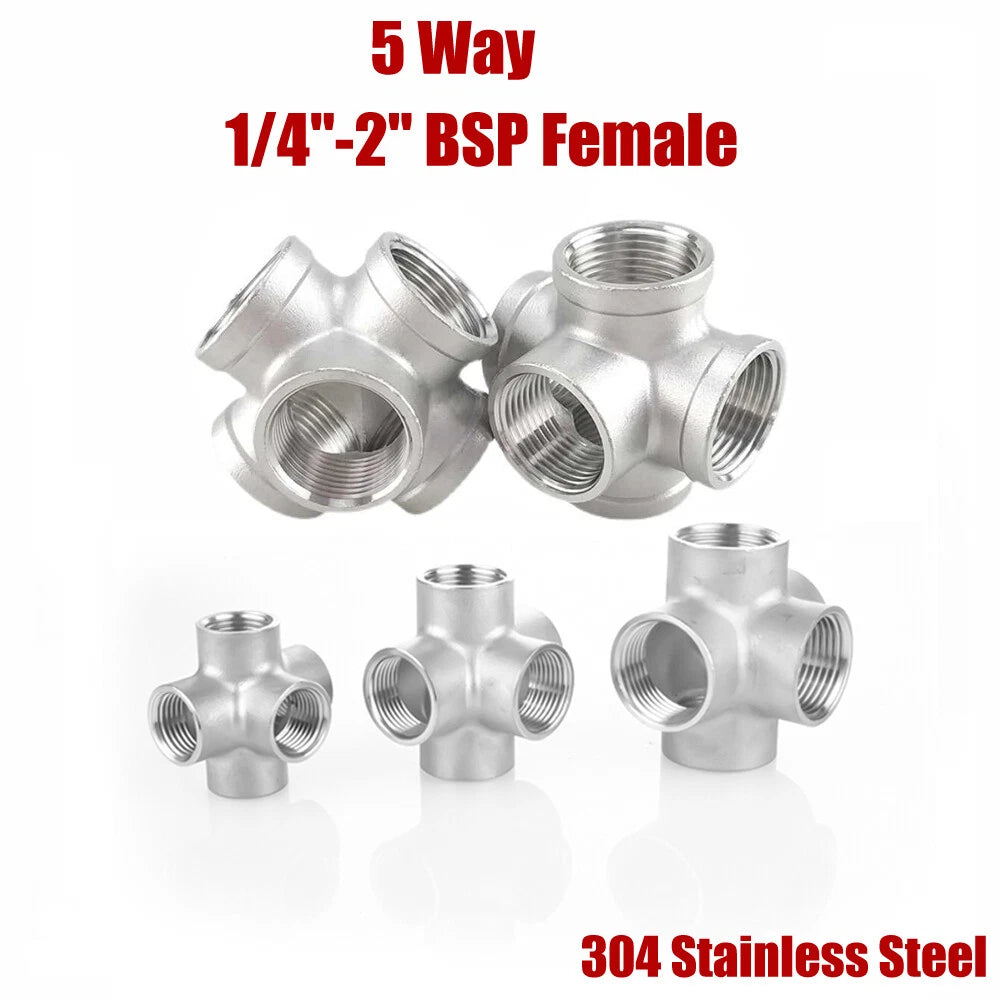 5-Way BSP Female Stainless Steel Pipe Fitting Splitter 1/4" to 2"