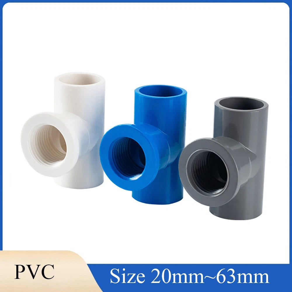 PVC Pipe Fittings Tee Socket 1 2" -2" BSP Threaded T Type Solvent Weld 3-Way