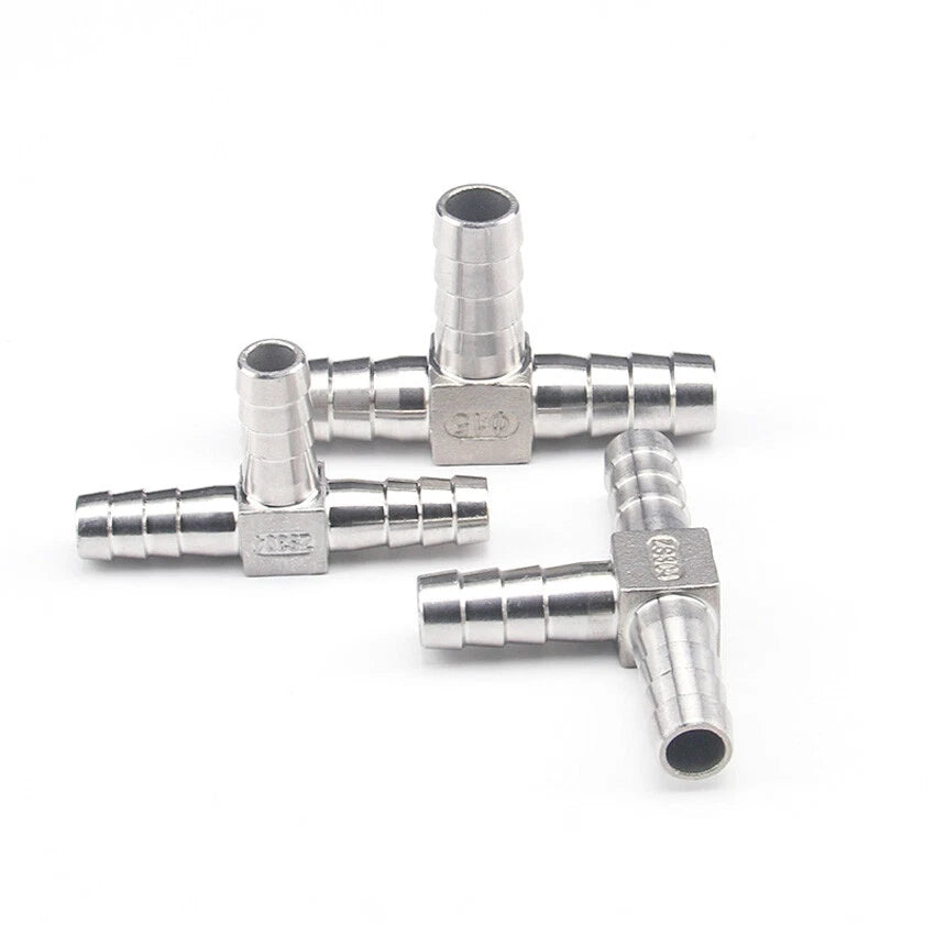 Stainless Steel Barbed T-Piece 3-Way Hose Joiner Connector — Fuel, Air, Water & Oil Lines