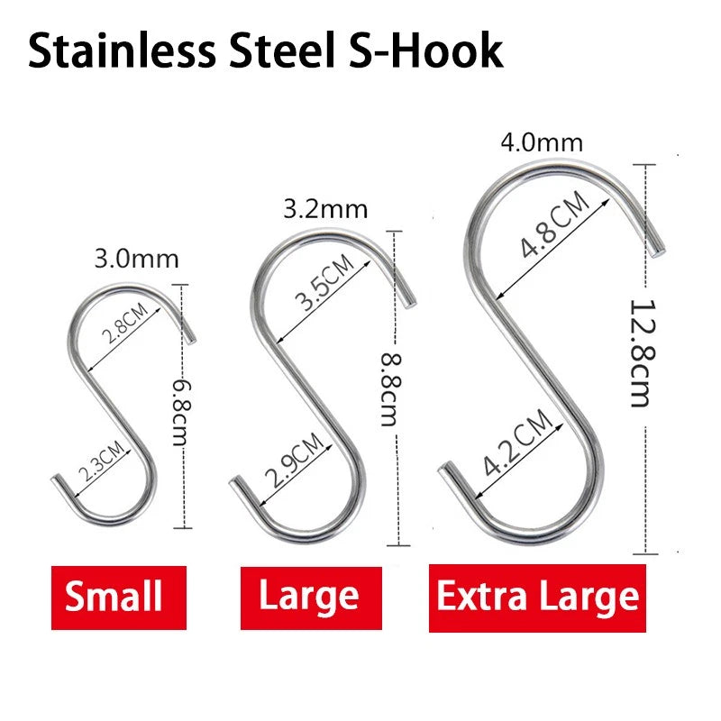 304 Stainless Steel Metal S Shaped Hooks Clothes Hanger for Kitchen Bathroom