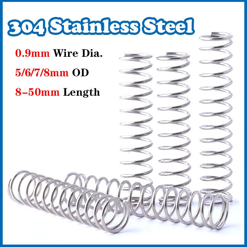 Compression Spring 0.9mm Wire Dia 5/6/7/8mm Dia 8-50mm Length A2 Stainless Steel