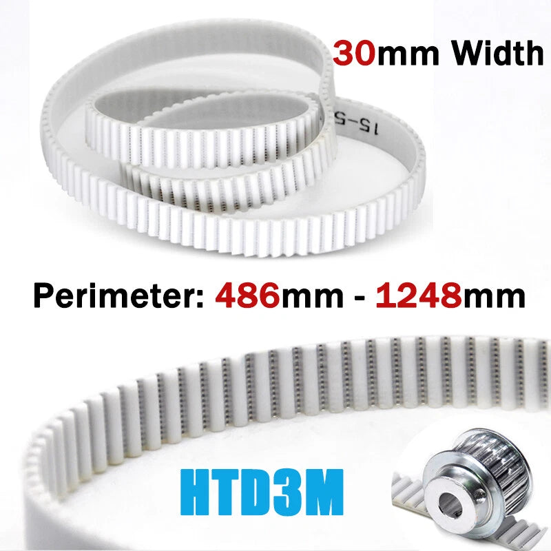 30mm Wide HTD3M Closed Loop Timing Belt – PU with Steel Wire Core, 486mm–1248mm