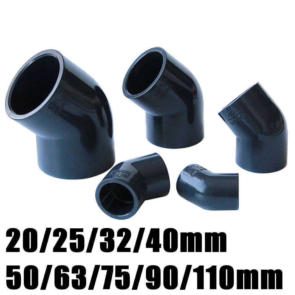 Black PVC Pipe 45° Elbow Plumbing Fittings Connector Coupling Water 20-110mm