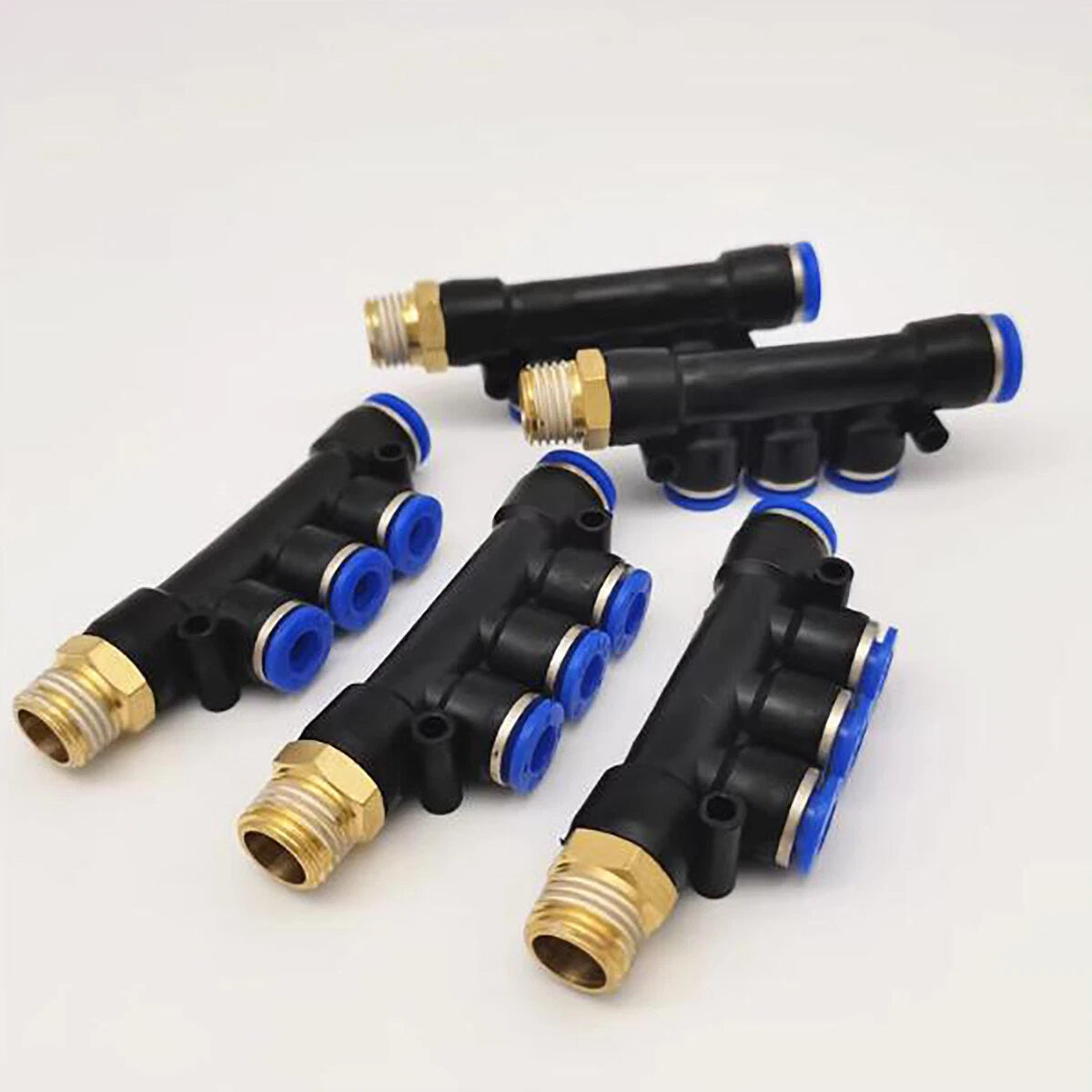 Pneumatic 5-Way Manifold Push-In Fitting | Male Stud to Hose Tube Connector