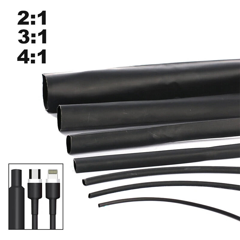 Black Heat Shrink Tubing – 2:1 / 3:1 / 4:1 Shrink Ratio, φ0.6mm–φ210mm, 1M / 5M / 10M