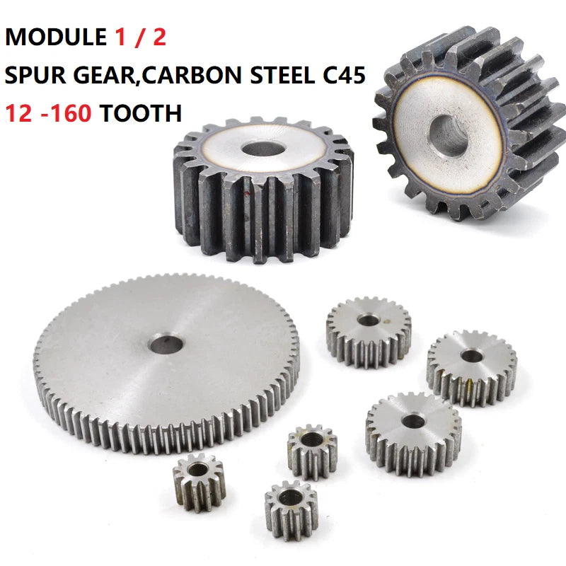 Flat Spur Gear Mod 1 Mod 2 C45 Steel 12 - 160 Tooth Motor Pinion Cogwheel Metal