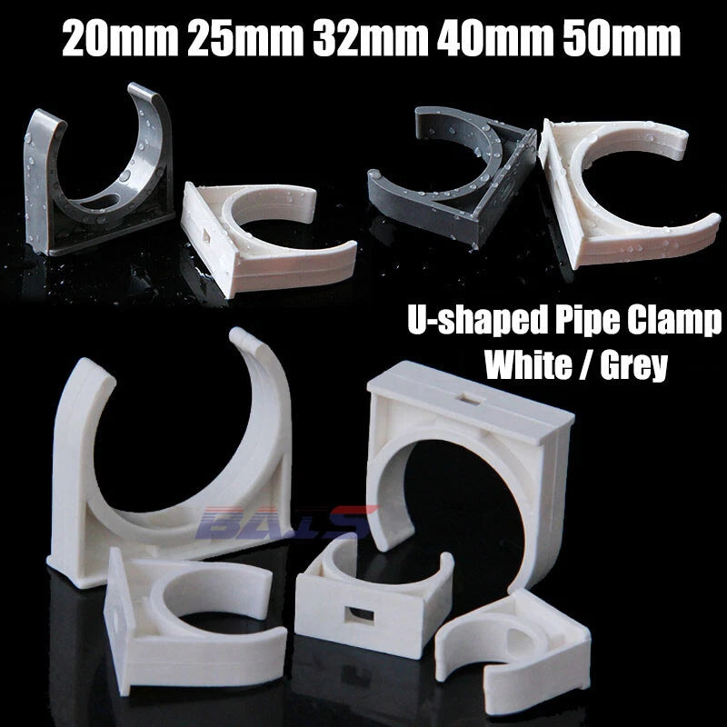 PVC U-Type Pipe Clamp Tube Holder 20 25 32 40 50mm Pipe Fittings White Grey