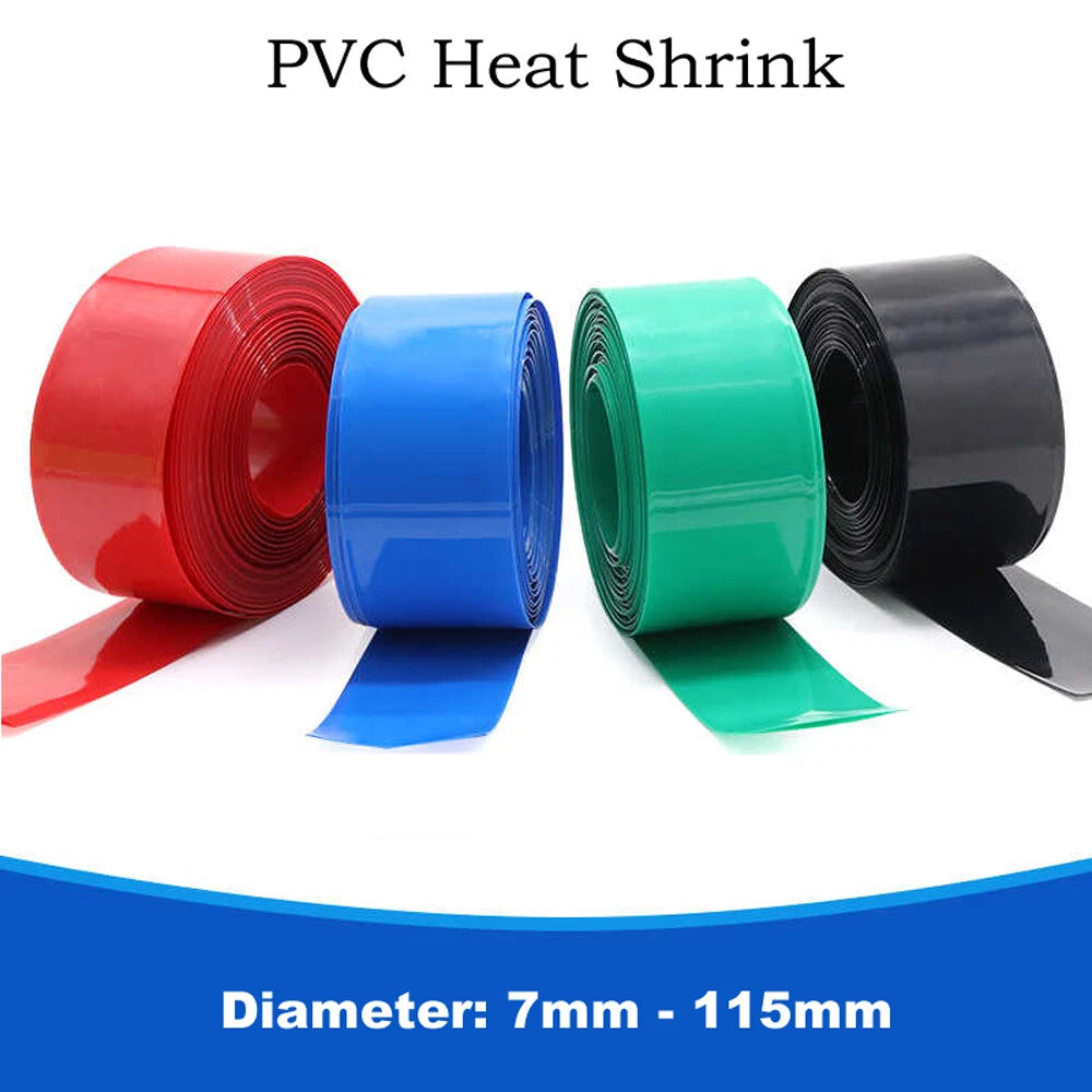 PVC Heat Shrink Tubing 7mm to 115mm – 1M Flat Width Insulation Wrap