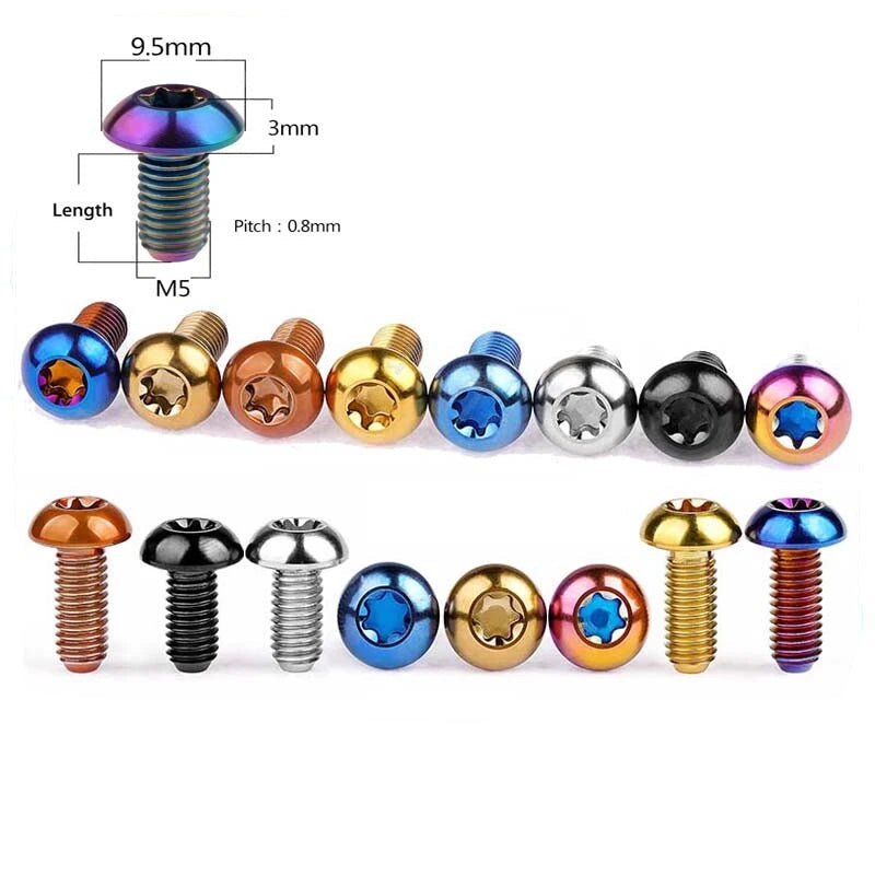 Titanium Bolt M5x10mm 12mm Round Head Screws TORX Ti Machine Bolts Metric