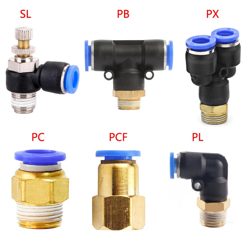 Pneumatic Push-In Fittings | PX PB SL PL PCF PC | 4–16mm Thread Hose Connectors